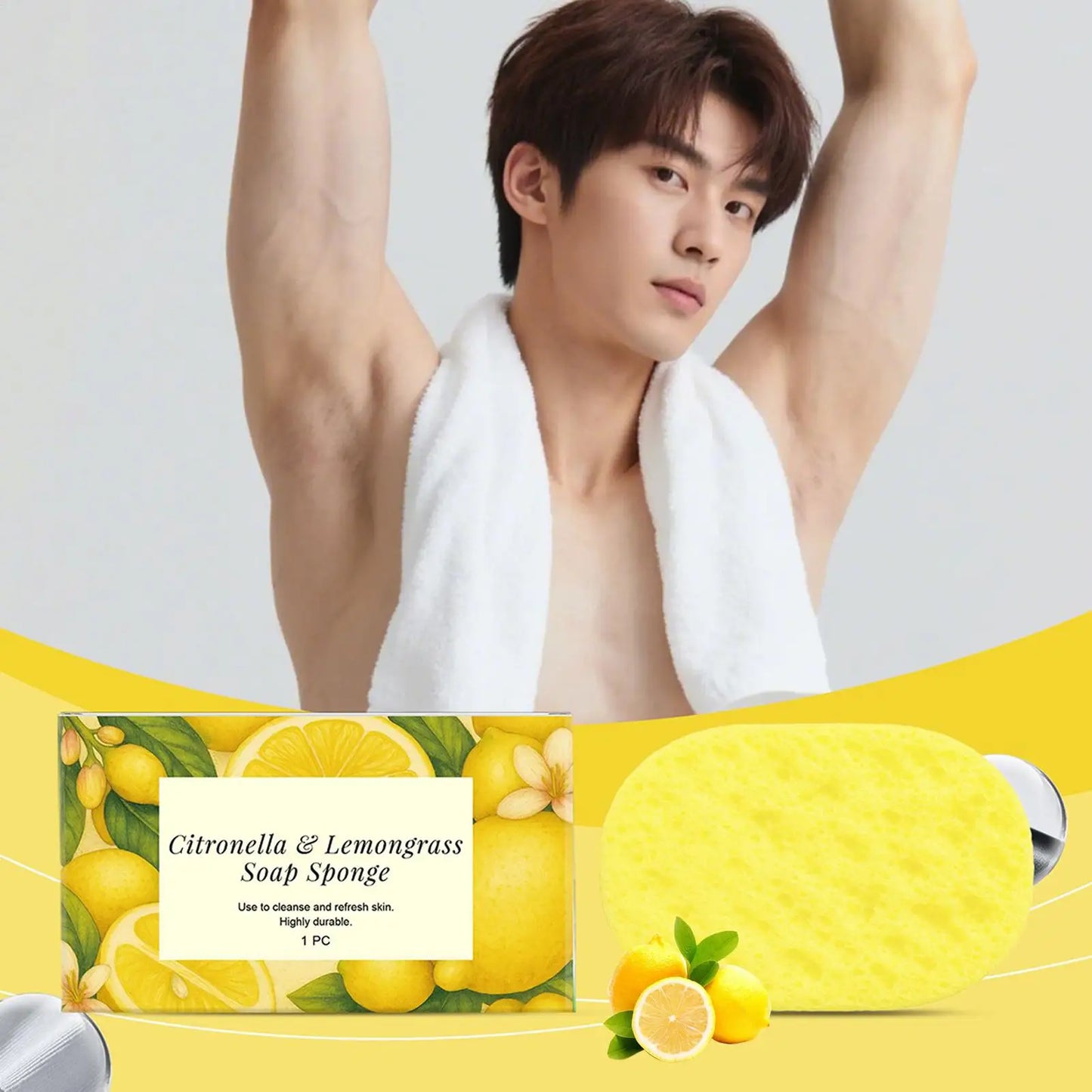 Lemongrass Lemon Bath Sponge Exfoliating Remove Oil Control Daily Body Cleansing Refreshing Brightening Skin Shower Use
