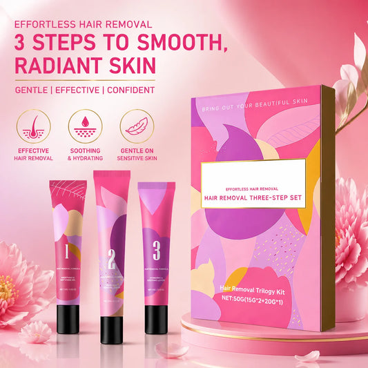 Facial Hair Removal Cream for Three Step Kit Lip Chin Upper Lip Women Home Use Gentle With Softening Gel Soothing Lotion