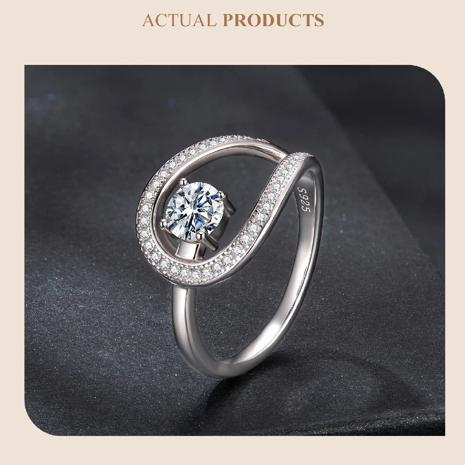 WOSTU Circle Swirl Moissanite Wedding Ring for Women 925 Sterling Silver Diamond Cut Engagement Ring Girl Party Anniversary Gift