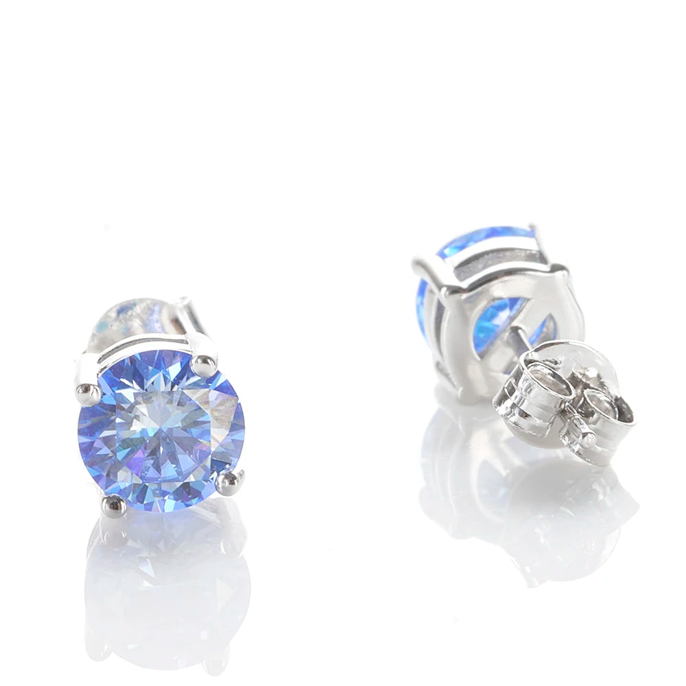 925 Sterling Silver Stud Earrings Round Brilliant Cut VVS1 White/Pink/Yellow Moissanite Test Passed Diamond for Women  Gift