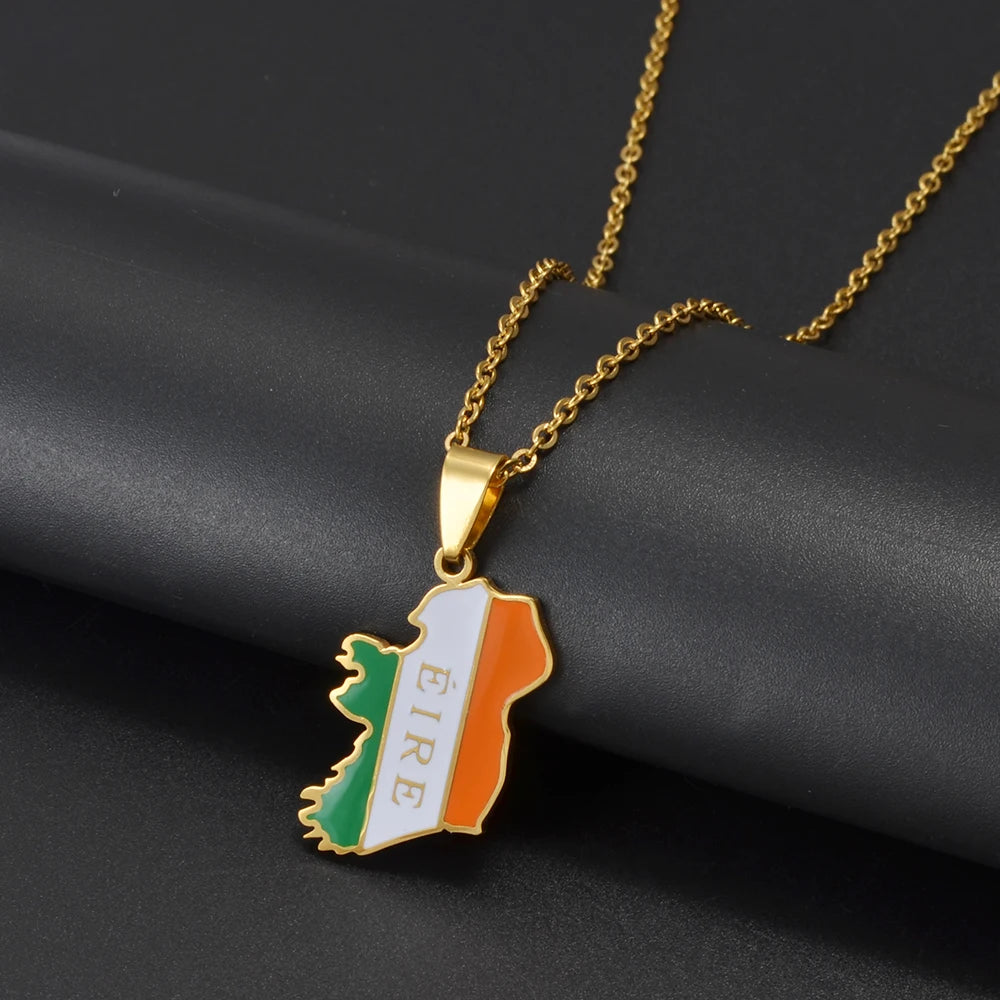 Anniyo England Ireland Pendant Necklaces for Women  Stainless Steel Lloegr Angleterre Éirinn Accessory #504862