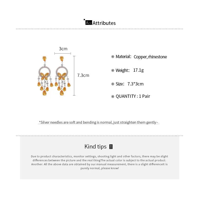 Creative Round Butterfly Earrings for Women Sparkling Rhinestone Water Drop Tassel Earring Elegant Fashion Jewelry Dress Gift C1