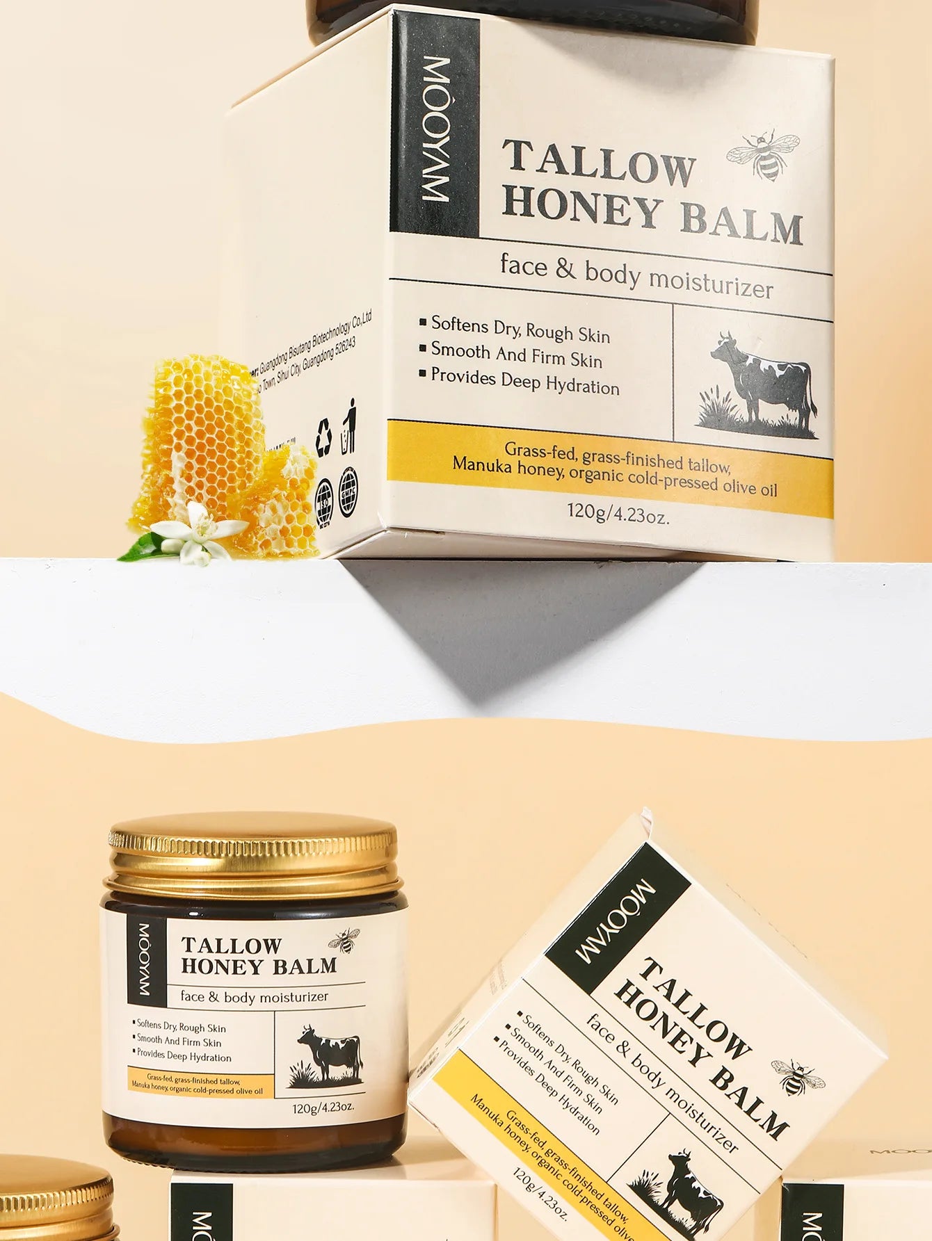 120g Beef Tallow Paste Deeply Moisturizer Brightening Wrinkle Remover Grass Fed Tallow Wild Honey Face Body Cream Skin Car