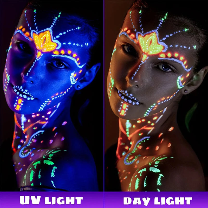 6PCS 25ml Fluorescent Paint Glow In The Dark Light Body Paint Face Painting for Party Halloween Event Makeup Club Makeup Xmas Gl