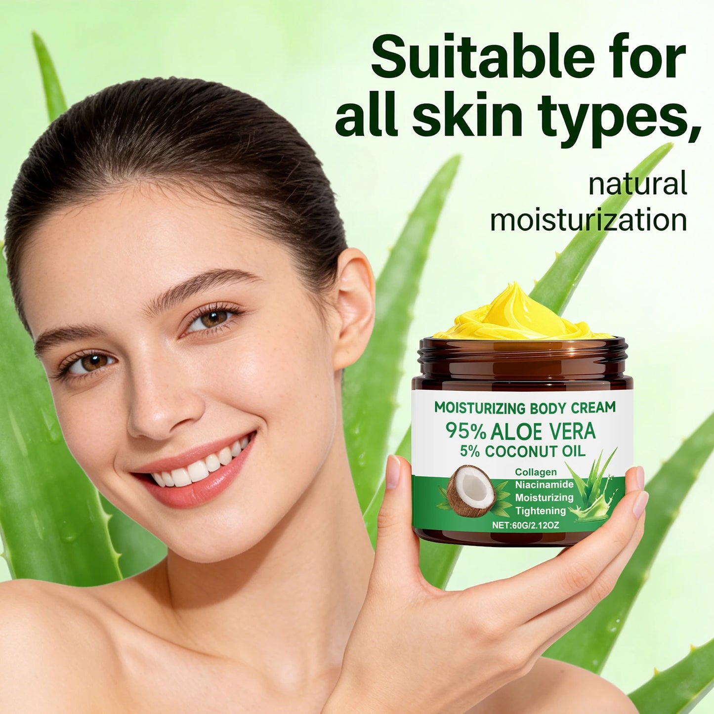 95% Aloe Vera Moisturizing Body Cream with 5% Coconut Oil Gentle Nourishing Tightening Skin Collagen Nicotinamide Body Lotion