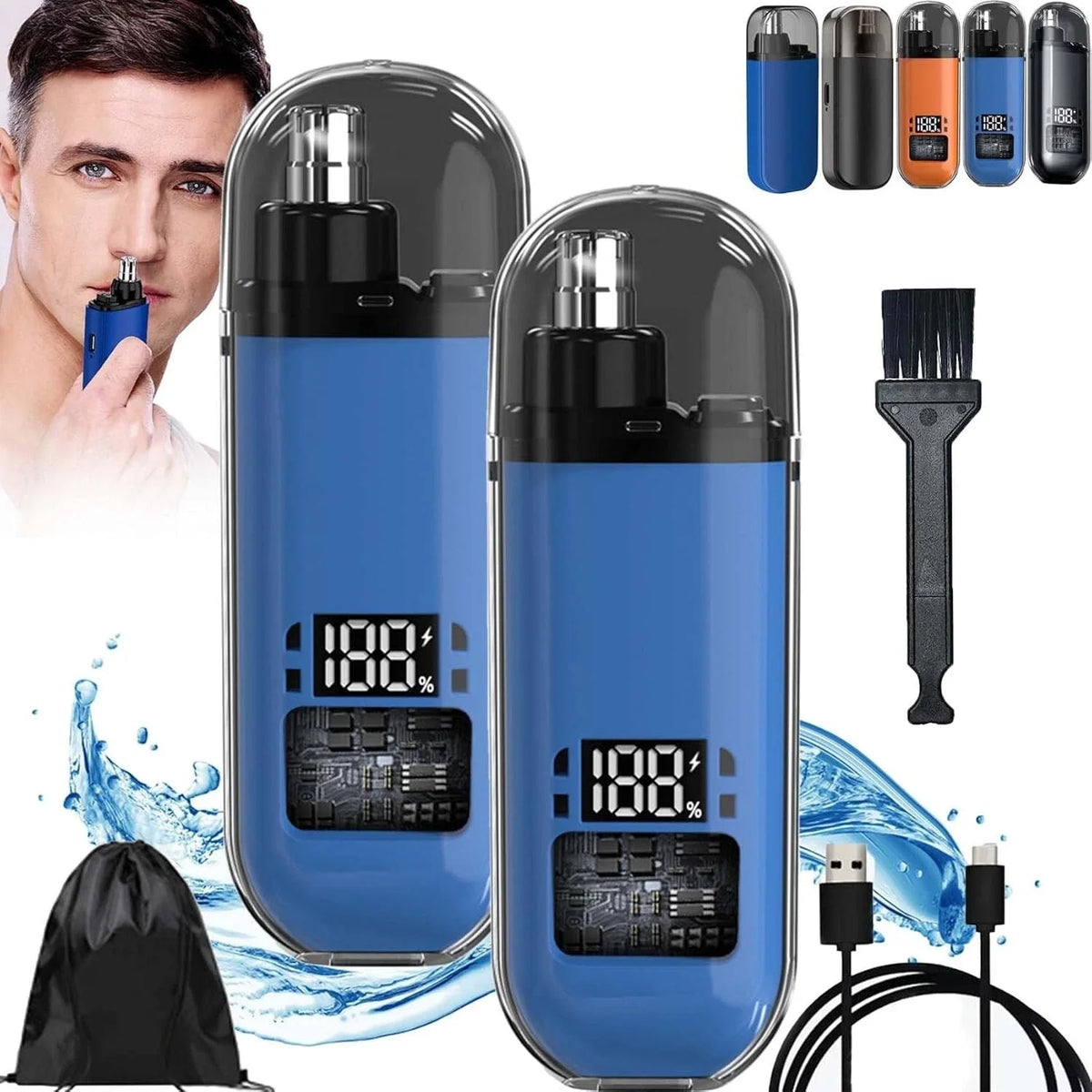 Electric Nose Hair Trimmer for Men Women - 2-in-1 Rechargeable Ear Nose Clipper, Painless Eyebrow Shaver, Washable Cutter