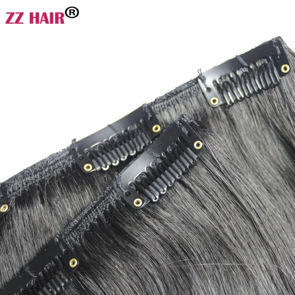 ZZHAIR 100% Human Remy Hair Extensions 2pcs Set 16"-28" 100g-200g  Clips-in Two Pieces Natural Straight 1x20cm 1x15cm