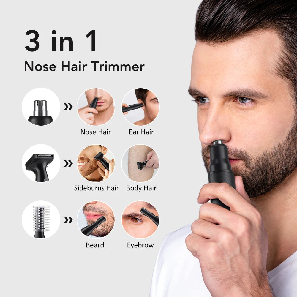 3 in 1 Electric Nose Ear Hair Trimmer for Men LED Display Painless Sideburns Eyebrow Beard Hair Clipper Shaver USB Rechargeable