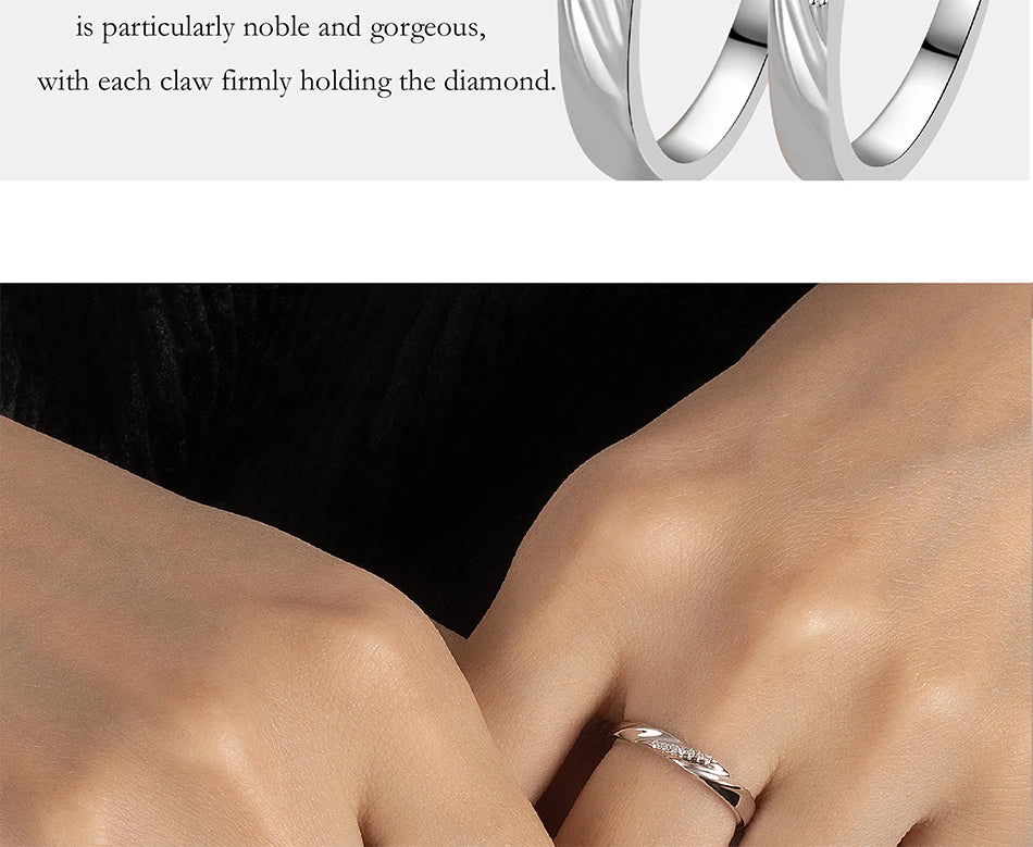 PERFANY  S925 Pure Silver Moissanite Ring for Women Men Classic Couple Ring Wedding Jewelry Christmas Gift
