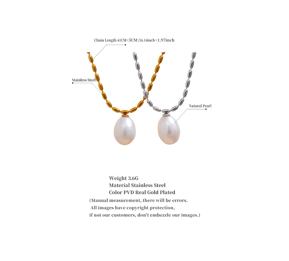 Yhpup Luxury Natural Freshwater Pearl Pendant Stainless Steel Sweet Necklace Women Stylish Exquisite Jewelry Mother Sister Gift