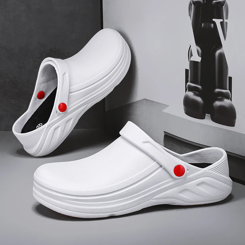 Men's Non-Slip, Waterproof, Oil-Proof Chef's Shoes, Soft-Soled, Lightweight, Wear-Resistant Work Shoes, Kitchen Shoes, Hotel Kitchen Toe-Toe Slippers