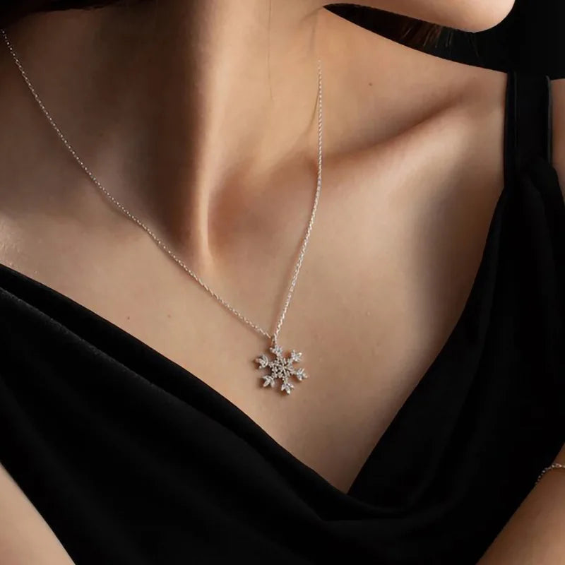 New 925 Sterling Silver Snowflake Necklace Personalized Geometric Pendant Choker Birthday Gift for Women Exquisite Jewelry