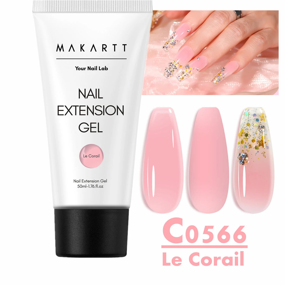 Makartt Poly Nail Extension Gel 50ML Hema Free Natural Pink Builder Gel UV LED Cured for Nail Art DIY Salon