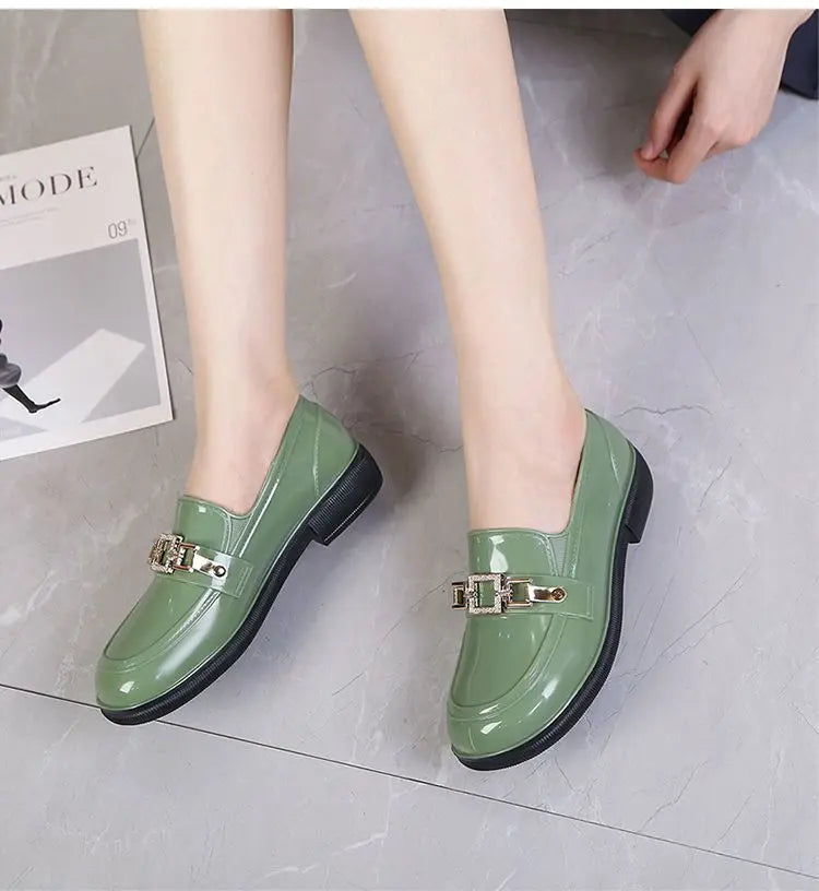 Rain Boots Women Diamond Chain Waterproof Water Shoes Top Quality Women's Rubber Shoes Oil-resistant Non-slip Kitchen Galoshes