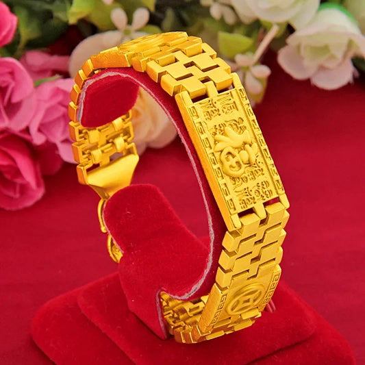 18 K Gold Color Widened Watch Chain Bracelet for Men Dad Father Not Fade Design Bracelet Wedding Engagement Jewelry Gifts