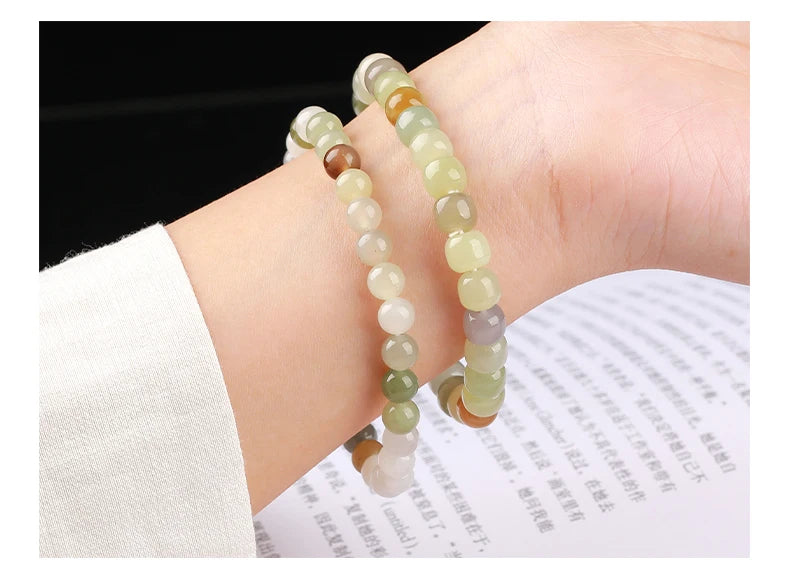 JD Natural Stone Colorful Hetian Jade Duobao Nephrite Bracelet Women Charm Lucky Reiki Healing Stretch Bangles Hand String Gift