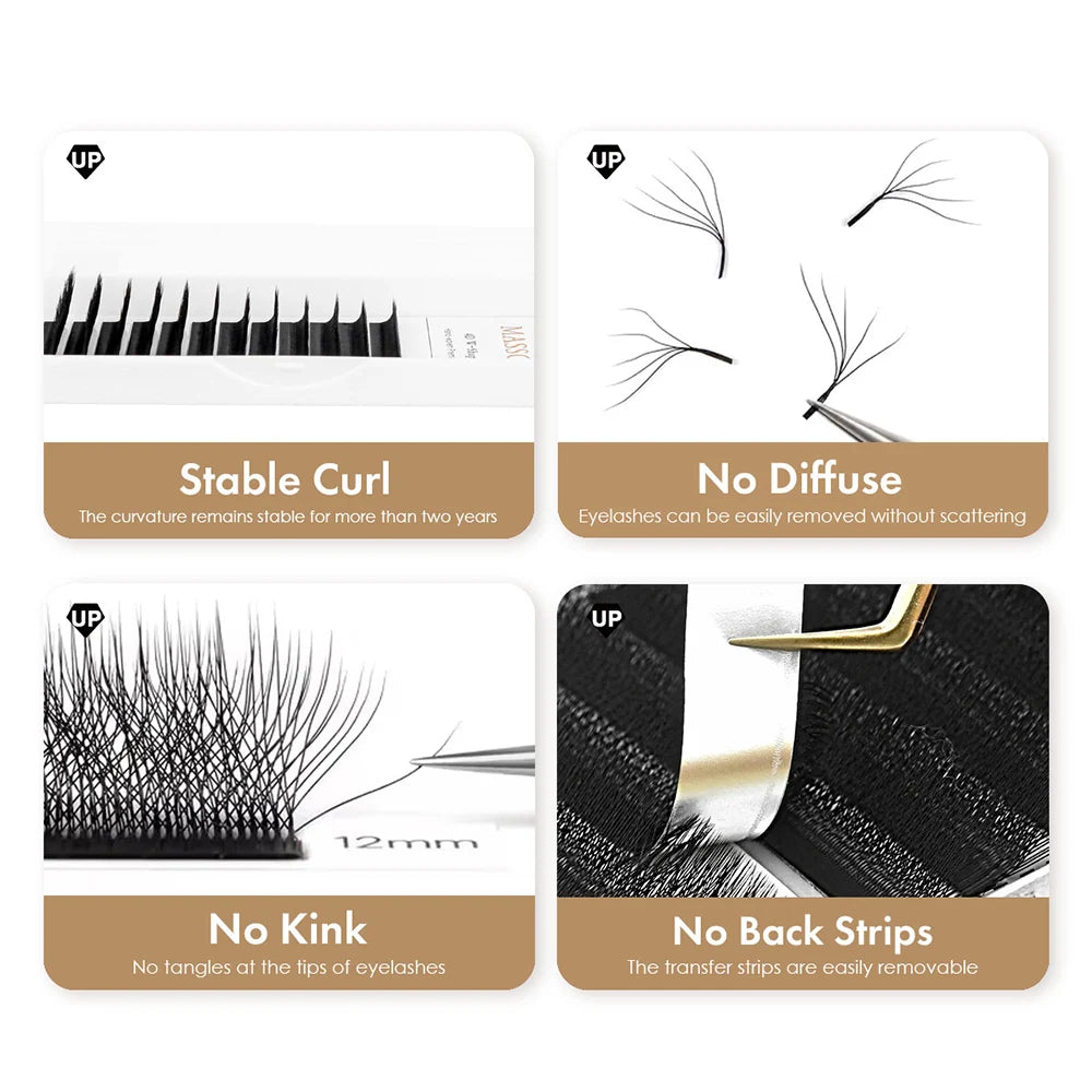 MASSCAKU L/LU(M) Curl YY 3D 4D 5D W Shape Eyelash Extension Hand Woven Soft Light Natural Lashes Premade Volume Fan Eyelashes