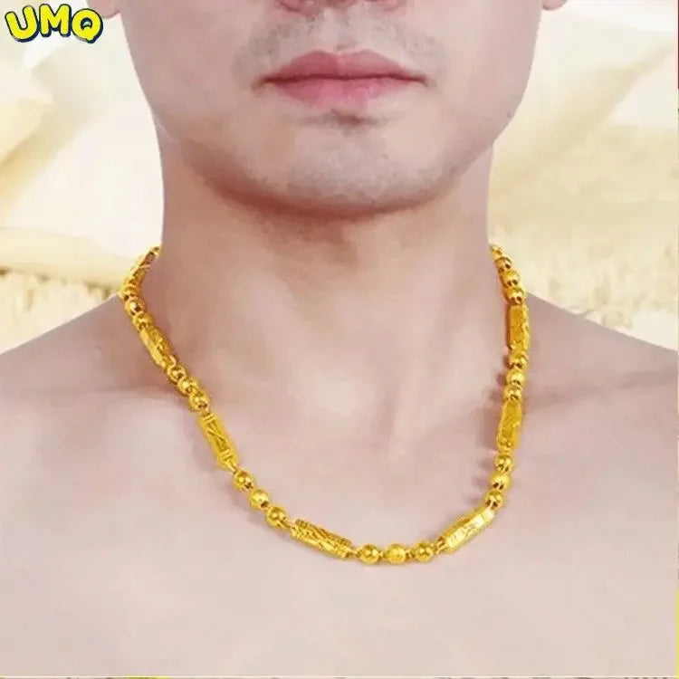 Plated 100% Real Gold 24k 999 Necklace Men's 999 Dominant Personality Fashion Jewelry 999 Permanent Color Pure 18K Gold Jewelry