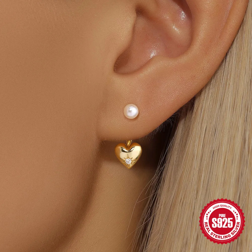 CANNER Eight Pointed Star Moon Tassel Zircon 925 Sterling Silver Drop Earrings For Women Ins Pearl Flower Minimalism Earrings