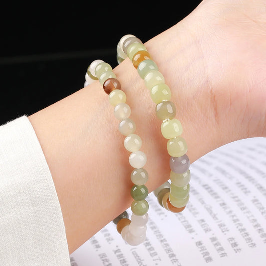 JD Natural Stone Colorful Hetian Jade Duobao Nephrite Bracelet Women Charm Lucky Reiki Healing Stretch Bangles Hand String Gift