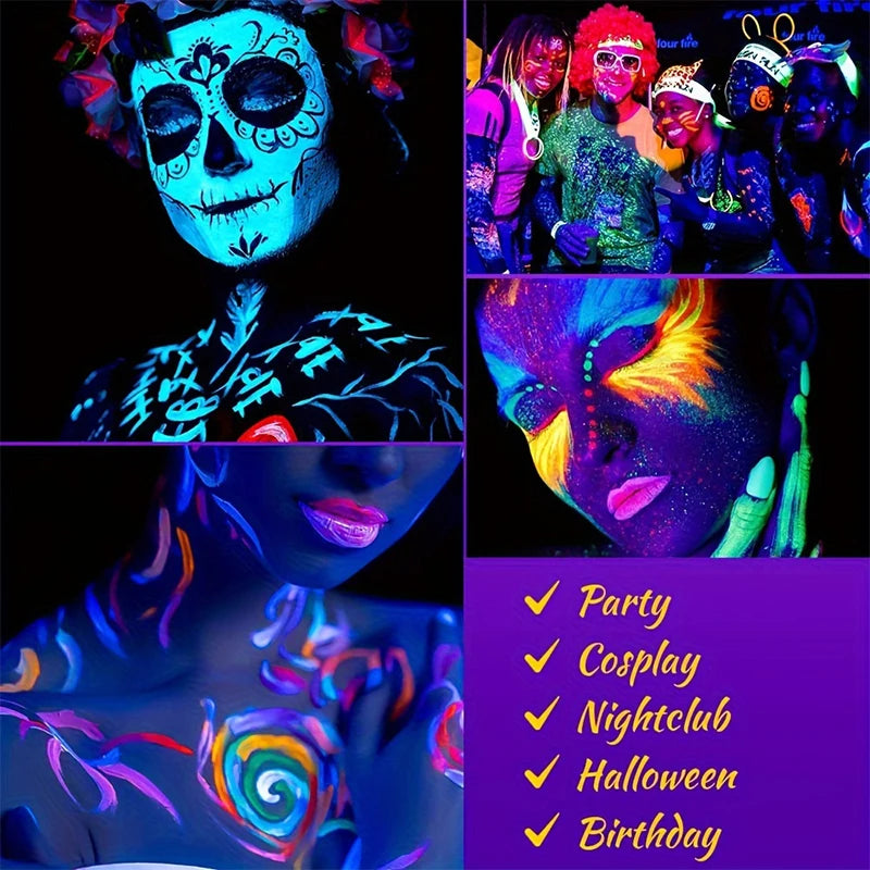 6PCS 25ml Fluorescent Paint Glow In The Dark Light Body Paint Face Painting for Party Halloween Event Makeup Club Makeup Xmas Gl