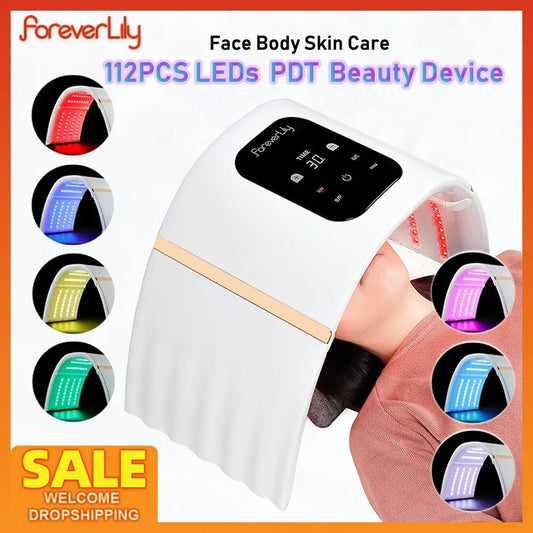Foreverlily 7 Colors PDT LED Photodynamic Therapy Beauty Device 112PCS LEDs Facial Body Mask Anti Acne Tighten Skin Rejuvenation