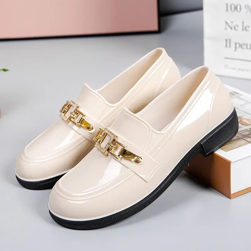 Rain Boots Women Diamond Chain Waterproof Water Shoes Top Quality Women's Rubber Shoes Oil-resistant Non-slip Kitchen Galoshes