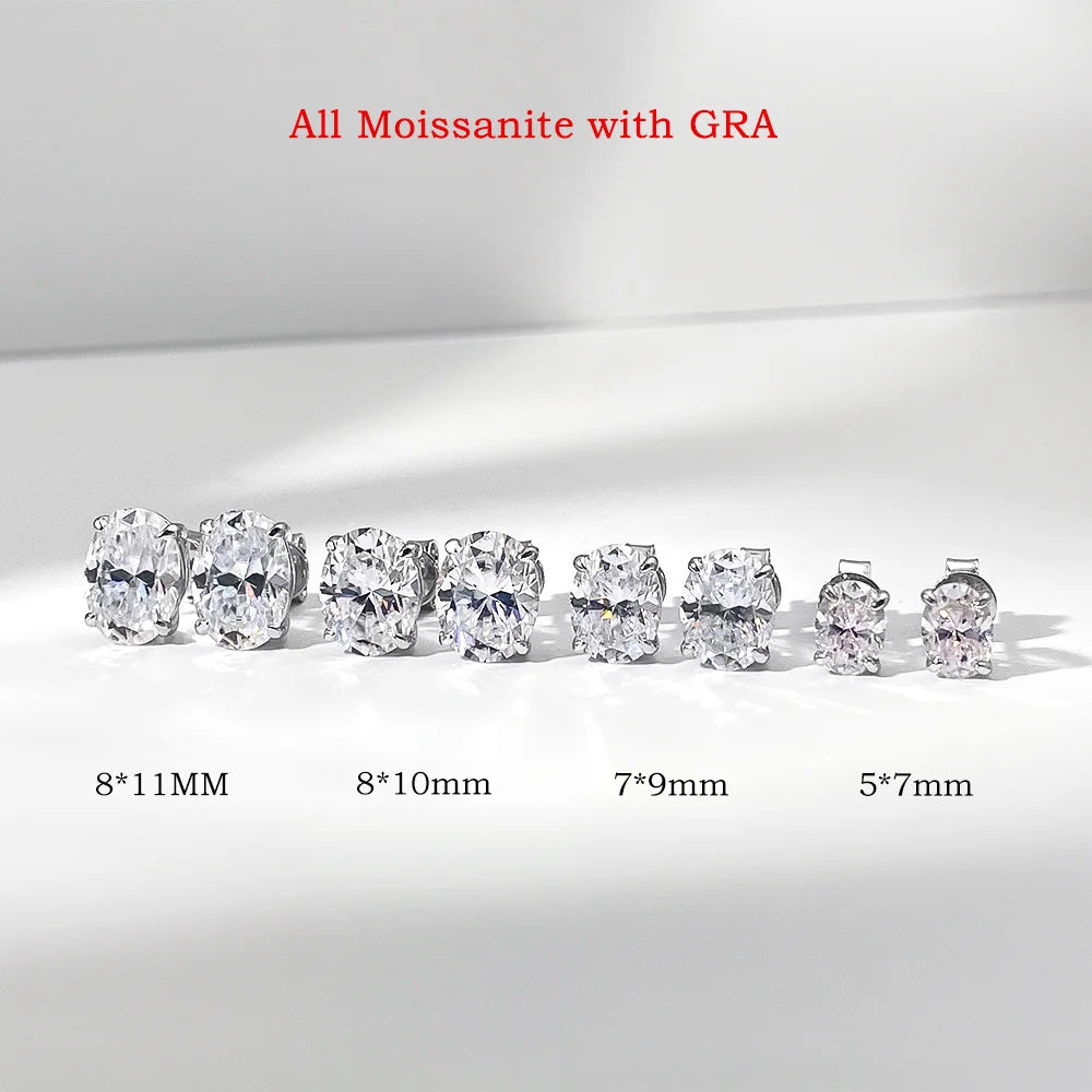 Certified 1-4CT Oval Moissanite Stud Earrings for Women 925 Sterling Silver Sparkling Gems Lab Diamond Ear Studs Wedding Jewelry