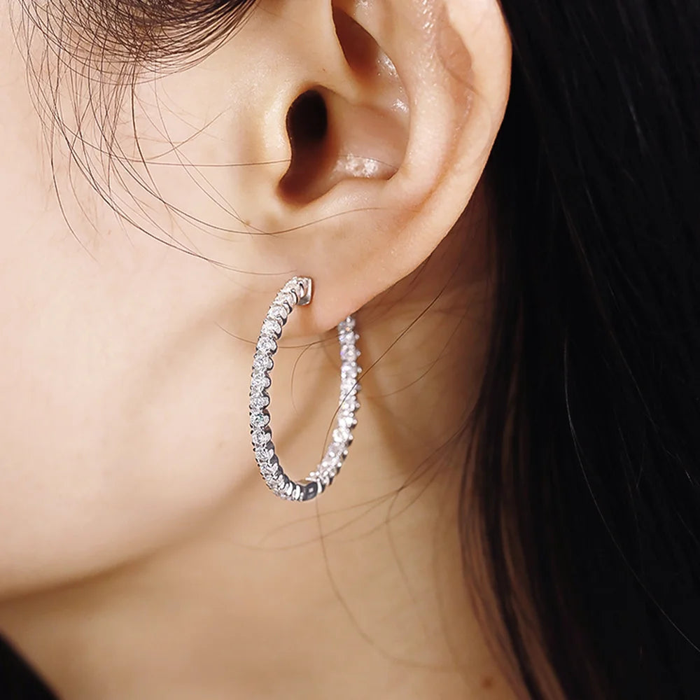 COSYA 1.8mm Full Moissanite Hoop Earrings For Women 100% S925 Silver 18K Gold Lab Diamond Earrings Wedding Fine Jewelry Gift