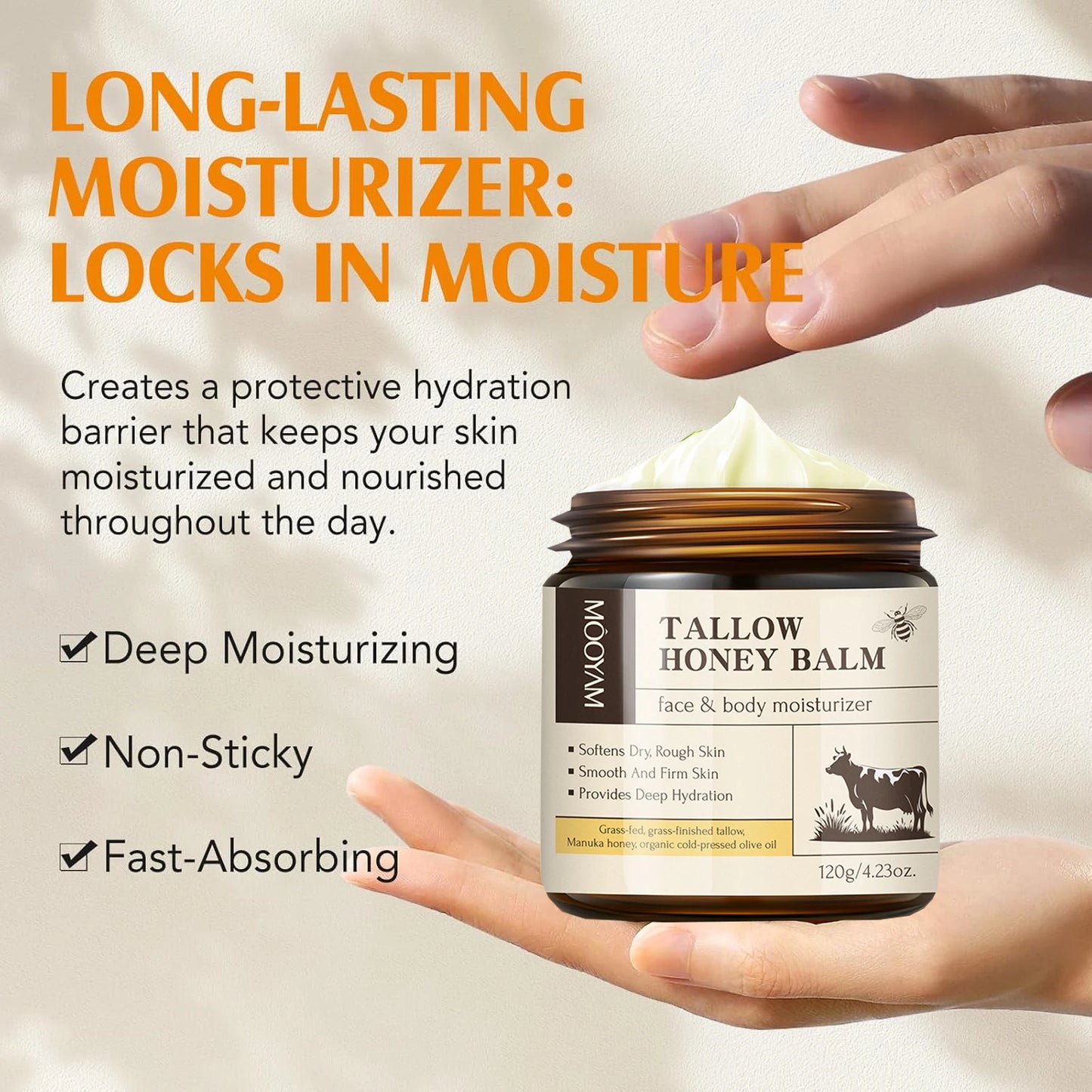 120g Beef Tallow Paste Deeply Moisturizer Brightening Wrinkle Remover Grass Fed Tallow Wild Honey Face Body Cream Skin Car