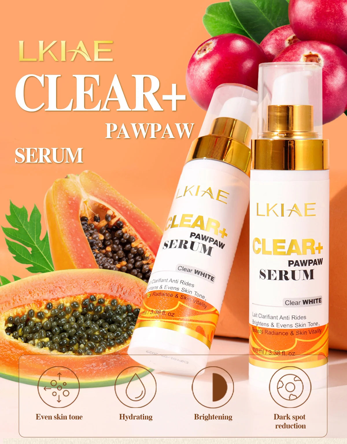 LKIAE Whitening Women Set, With Vitamin C, Natural Papaya, Carrot, Remove Dark Spots, Melanin, Skin Moisturizer, Hydrating