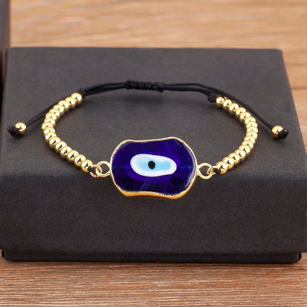 Nidin New Creative Design Evil Eye Charm Chain Bracelets Adjustable 7 Colors For Women Birthday Party Jewelry Accessories Gifts