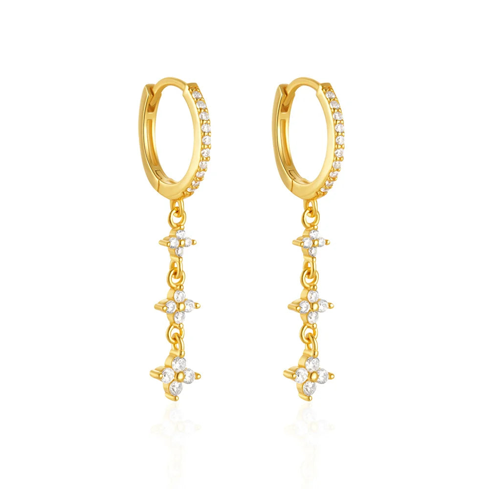 CANNER Eight Pointed Star Moon Tassel Zircon 925 Sterling Silver Drop Earrings For Women Ins Pearl Flower Minimalism Earrings