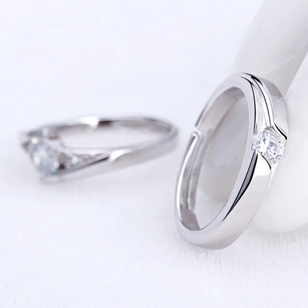 925 Sterling Silver Eternal Heart Zircon Size Adjustable Ring For Women Couple Wedding Engagement Party Fashion Charm Jewelry