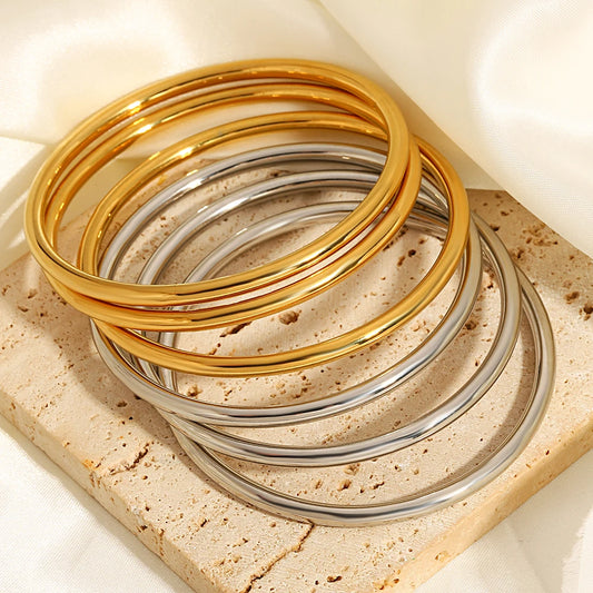 Greatera 3pcs/set Gold/Sliver Color Stainless Steel Bangle For Women Tide 2.7mm Wide Coil Multi-layer Plain Bracelet Jewelry