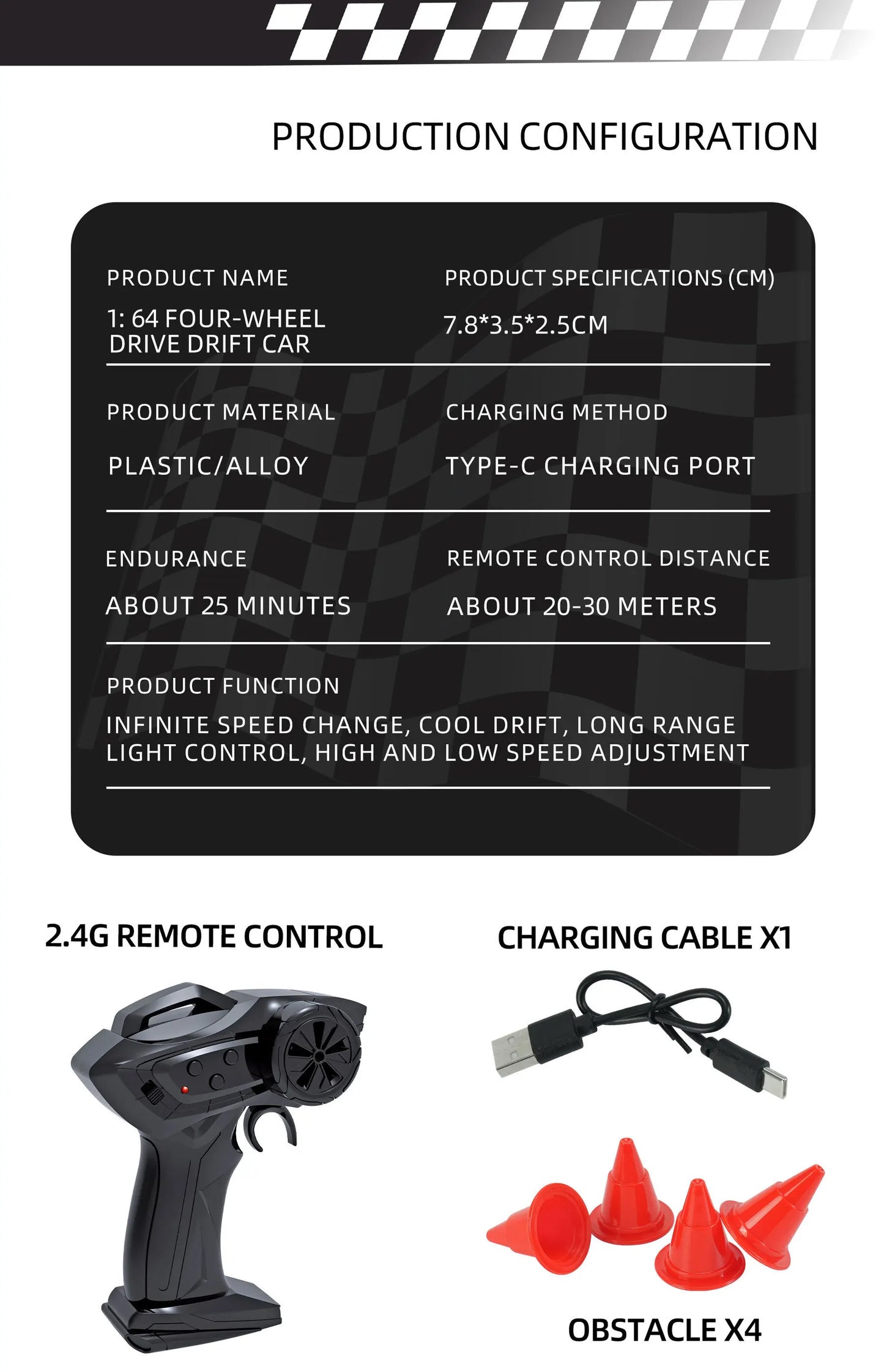 New Kf20 1: 64 Drift Rc Car Four Wheel Remote Control Car Racing Car Full Share Desktop Competition Toys Boys Perfect Gifts