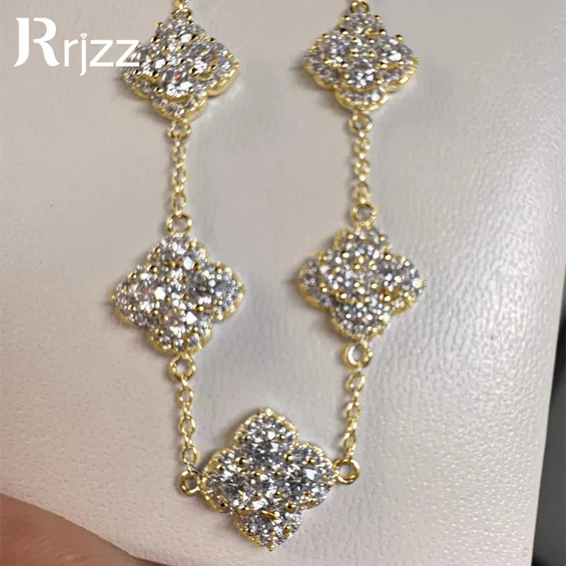 Rrjzz Clover Moissanite Women Bracelet D Color VVS1 Lab Imitation Diamond Round Cut Four Leaf Bracelet Jewelry GRA Certificated