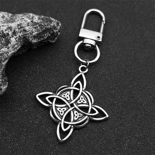 Gothic Viking Witch Celtic Knot Symbol Key Chain for Women Men Stainless Steel Odin Runes Witchcraft Key Ring Jewelry Gift