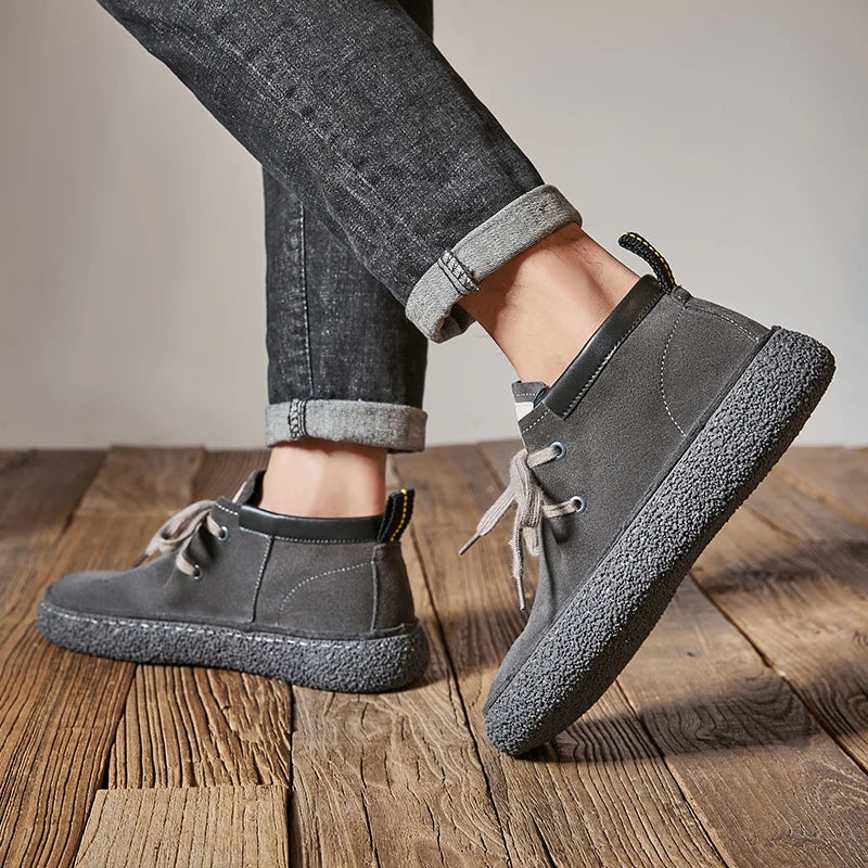 Genuine Leather Soft Sole Mens Casual Shoes Outdoor Breathable Suede Work Shoes High Quality Hiking Sneakers Walking Ankle Boots