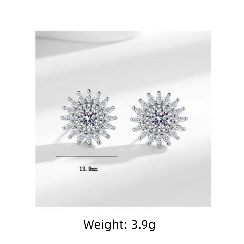 925 Sterling Silver Earrings Sunflower Full Diamond Earrings Ladies Fashion Simple Birthday Wedding Anniversary Jewelry Gift