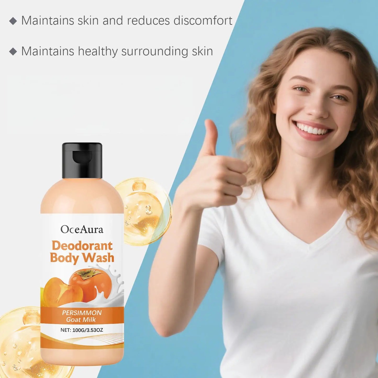 OceAura Persimmon Soap Bar for Body Odor Control Deodorant Professional Skin Cleaning Goat Milk Body Wash Persimmon Shower Gel