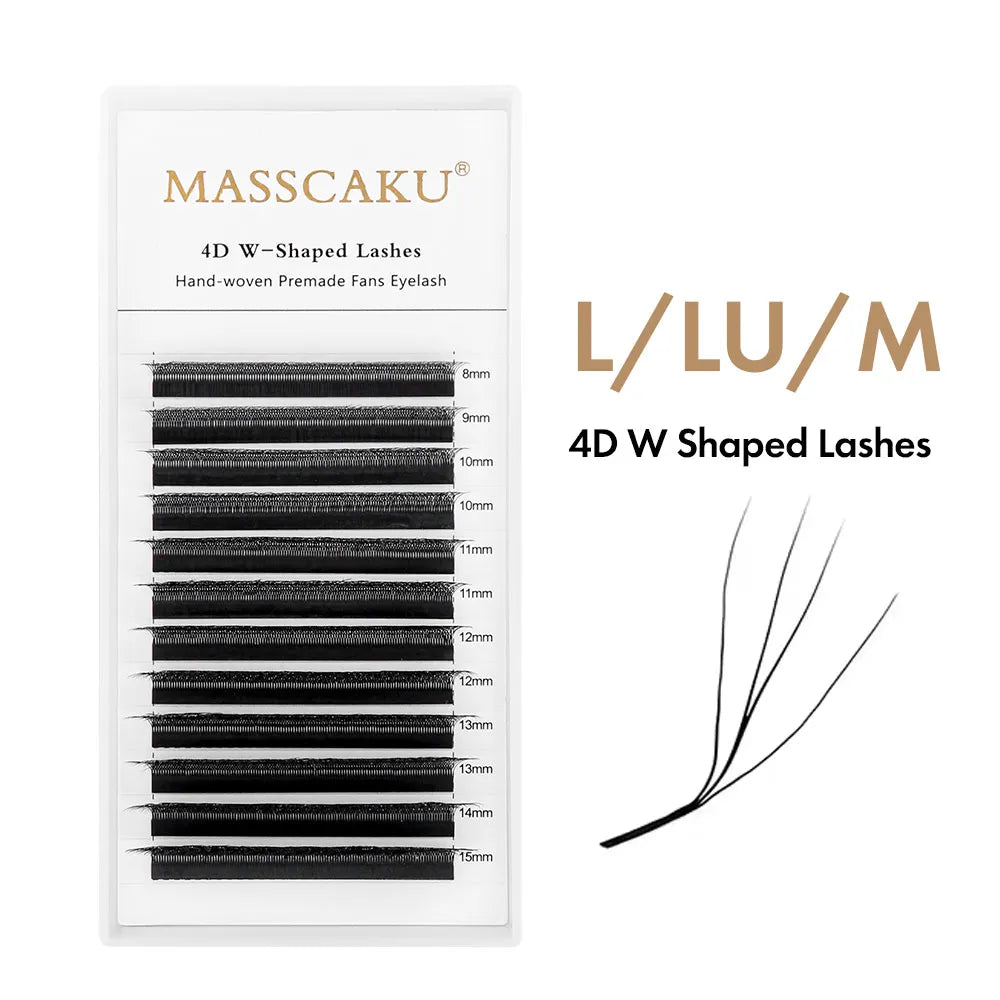 MASSCAKU L/LU(M) Curl YY 3D 4D 5D W Shape Eyelash Extension Hand Woven Soft Light Natural Lashes Premade Volume Fan Eyelashes