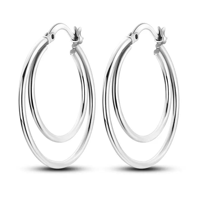 CYCUFF S925 Sterling Silver Zircon Simple Geometry Big Double Ring Earrings Birthday Party Gift Trend 2025 Jewelry Women Earring