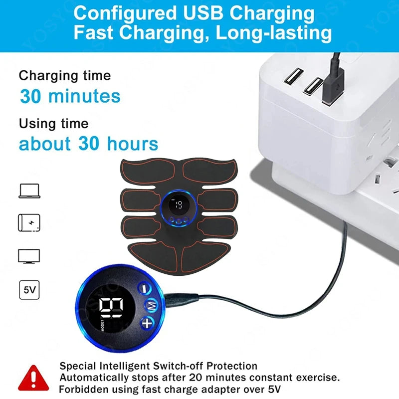 1pcs EMS Abdominal Muscle Stimulator Fitness ABS Arm Training Patches Muscle Exercise Instrument USB Charging ﻿