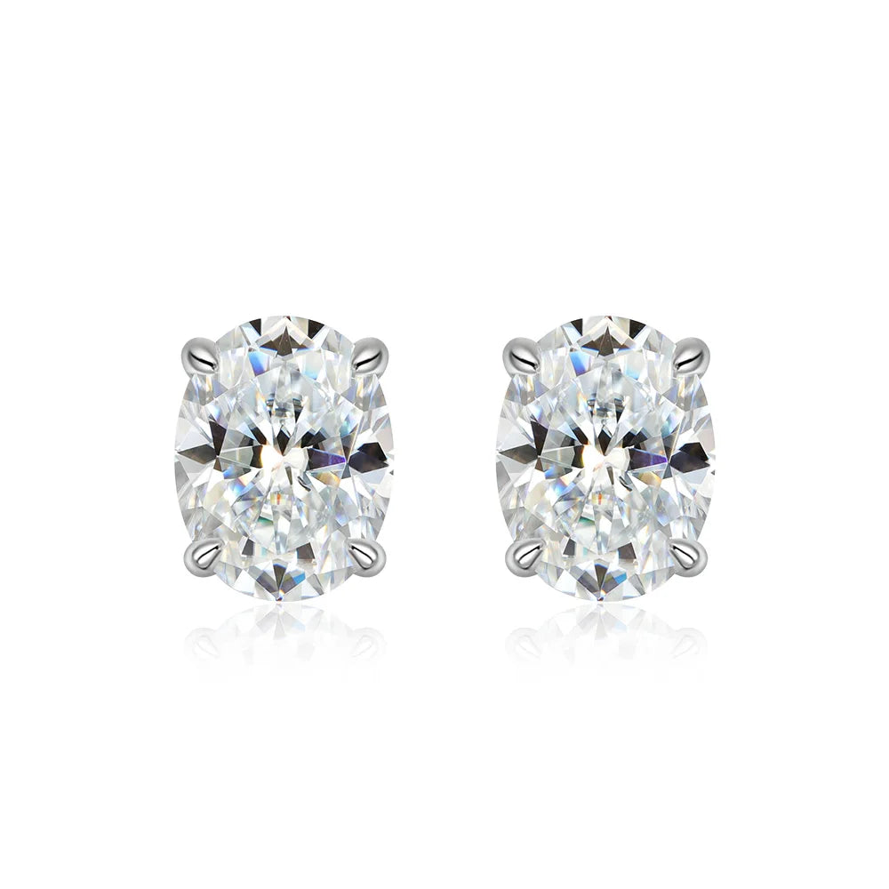 Certified 1-4CT Oval Moissanite Stud Earrings for Women 925 Sterling Silver Sparkling Gems Lab Diamond Ear Studs Wedding Jewelry