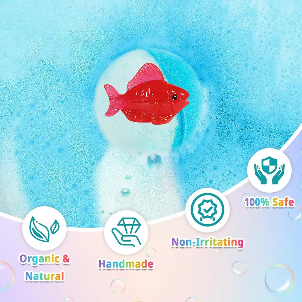 1/2 Box Kids Bath Fizzies Gift Set Natural Mega Bubbles Bath Fizzy with Surprise Ocean Toys