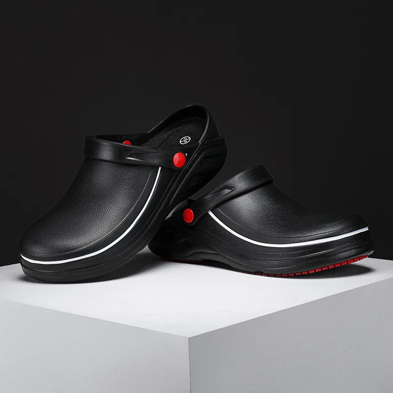 Men's Non-Slip, Waterproof, Oil-Proof Chef's Shoes, Soft-Soled, Lightweight, Wear-Resistant Work Shoes, Kitchen Shoes, Hotel Kitchen Toe-Toe Slippers
