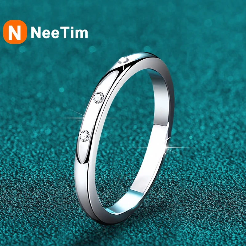 NeeTim Moissanite Ring for Women S925 Solid Silver with White Gold Plated Diamond Wedding Bridal Band Luxury Jewelry Gift