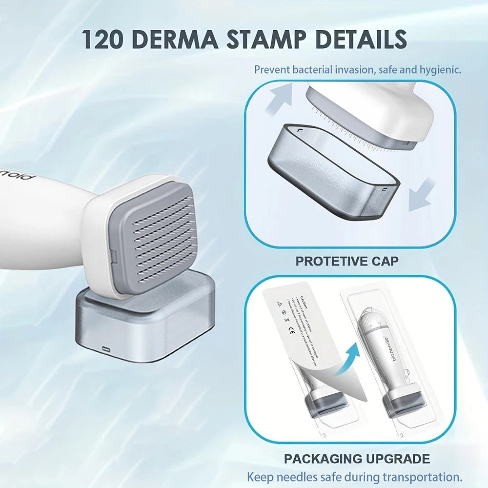 Bioneedle Derma Stamp - 120 Needles, Professional Microneedling Stamp 0-2mm Adjustable Needles for Women & Men Anti-Aging
