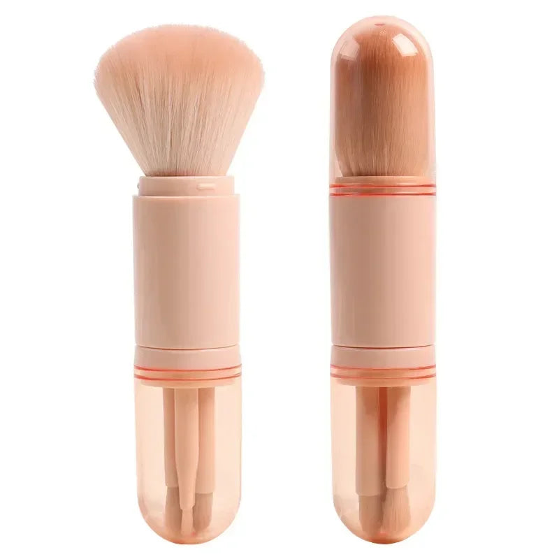 4pcs/set 4 In 1 Telescopic Makeup Brush Portable Travel Makeup Brushes Set Eyeshadow Loose Powder Mini Makeup Brush Beauty Tools
